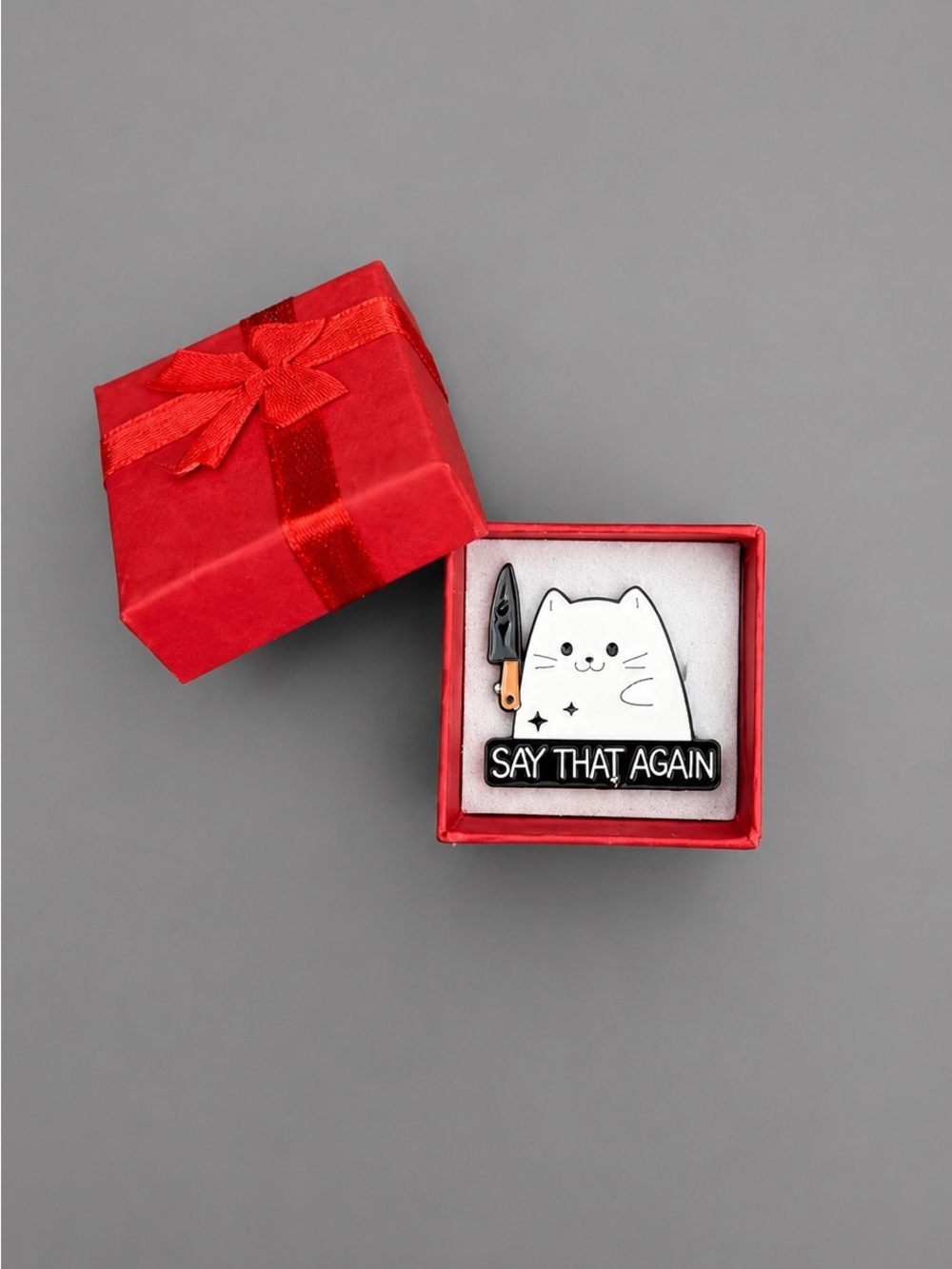 Funny Cat Enamel Pin Say That Again Knife Meme Lapel Brooch Cute Gift Badge Pin